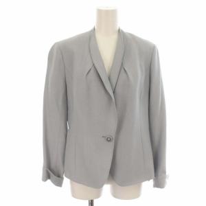 Leilian スーツ セットアップ 上下 ハチマカラージャケット 台形スカート ウール 絹 シルク ひざ丈 13 XL 水色 サックスブルー