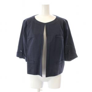 Leilian セットアップ 上下 ノーカラージャケット 七分袖 フレアスカート ひざ丈 タック 大きいサイズ 13 XL 紺 ネイビー