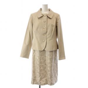 セットアップ 上下 ジャケット ラウンドカラー シングル 総裏地 ワンピース ひざ丈 半袖 水玉 ドット 絹 シルク 11