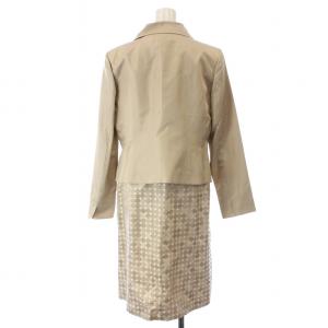 Leilian セットアップ 上下 ジャケット ラウンドカラー シングル 総裏地 ワンピース ひざ丈 半袖 水玉 ドット 絹 シルク 11