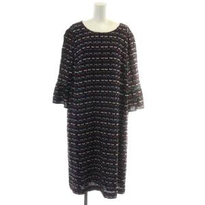 NEMIKA ワンピース ひざ丈 5分袖 リボン柄 総柄 大きいサイズ 17+ XL 紺 赤 レッド 白 ホワイト