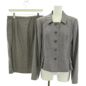 スーツ セットアップ 上下 ジャケット ペプラム スカート ひざ丈 タイト ウール 絹混 シルク混 13 XL グレー