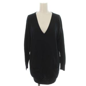×ジョンスメドレー JOHN SMEDLEY ニット カットソー チュニック ウール Vネック 長袖 2 M 黒 ブラック