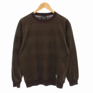 COOLMAX CREW SWEAT スウェット カットソー ジャガード織り ボーダー 長袖 S 茶 ブラウン
