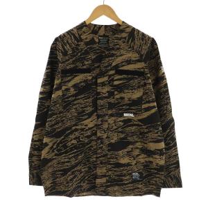 スカウトシャツ GHOSTLION CAMO SCOUT SHIRT 長袖 Vネック 総柄 M 茶色 ブラウン 黒 ブラック