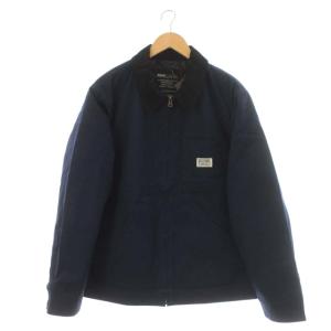 タグ付き ワークジャケット ステンカラー 裏地キルティング コーデュロイ 切替 L ネイビー