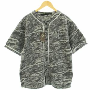 JACQUARD DENIM BASEBALL SHIRT ベースボールシャツ ジャケット スタジアム ノーカラー 総柄 デニム