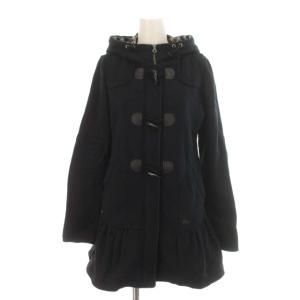 スウェットダッフルコート フレア ミドル丈 ハーフ 裏地チェック アウター 38 M 黒 ブラック