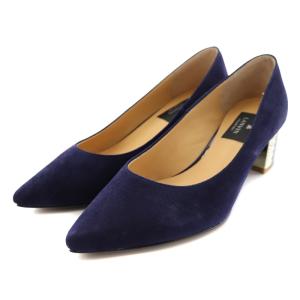 LANVIN コレクション COLLECTION パンプス ビジューヒール チャンキーヒール ポインテッドトゥ スエード 23cm 紺 ネイビー