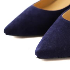 LANVIN コレクション COLLECTION パンプス ビジューヒール チャンキーヒール ポインテッドトゥ スエード 23cm 紺 ネイビー