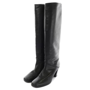 MARGARET HOWELL イデア idea ロングブーツ スクエアトゥ チャンキーヒール レザー 24cm 黒 ブラック