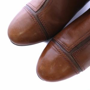 TORY BURCH ショートブーツ ハイヒール ウェッジソール ロゴ金具 レザー 8 25.0cm 茶 ブラウン