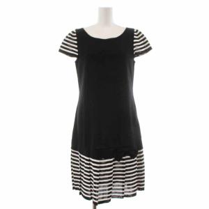 ワンピース ひざ丈 半袖 フレンチスリーブ リボン 40 L 黒 ブラック