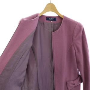 M'S GRACY ダブルジッパーコート ノーカラーコート アウター ミドル カメリアジップ リボン ウール 40 L 紫 パープル