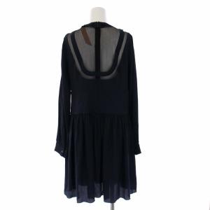 N°21 ワンピース 長袖 ひざ丈 シアー 切替 ギャザー シルク混 38 S 紺 黒 ネイビー ブラック
