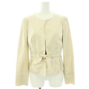 ANAYI セットアップ 上下 ノーカラージャケット タック リボン ビジュー装飾 プリーツスカート フレア ひざ丈 38 M ベージュ