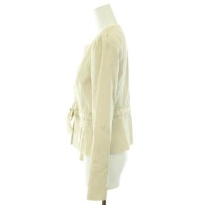 ANAYI セットアップ 上下 ノーカラージャケット タック リボン ビジュー装飾 プリーツスカート フレア ひざ丈 38 M ベージュ