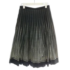 MARGARET HOWELL フレアスカート プリーツスカート ひざ丈 総柄 コットン 1 S 紺 ネイビー