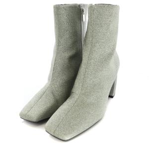 Ameri VINTAGE スクエアグリッターブーツ ショート チャンキーヒール ハイヒール ラメ L 24.5-25cm シルバー 01921231380