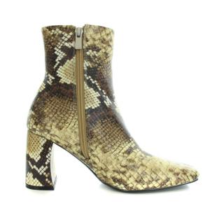 Ameri VINTAGE ショートブーツ スクエアトゥ チャンキーヒール レザー パイソン柄 L 24.5cm ベージュ 茶 ブラウン