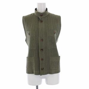 プリーツ ベスト ハイネック M 緑 グリーン
