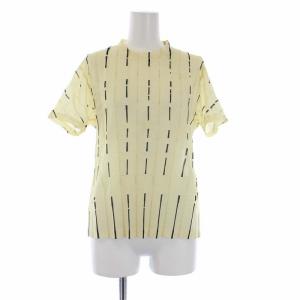 プリーツ カットソー 半袖 クルーネック 総柄 M ベージュ