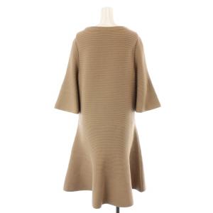 ADORE ワンピース ひざ丈 フレア 七分袖 リブニット ボートネック ウール混 38 M ベージュ