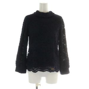 カットソー 長袖 タートルネック レース 38 M 紺 ネイビー 55M42-889-29