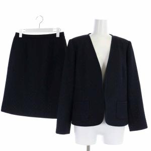 セットアップ 上下 ノーカラージャケット フレアスカート ひざ丈 近年モデル 11 L 紺 ネイビー
