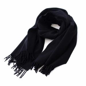 ストール ショール マフラー カシミヤ100％ ロゴ刺繍 フリンジ ブラック