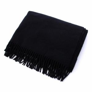 HERMES ストール ショール マフラー カシミヤ100％ ロゴ刺繍 フリンジ ブラック