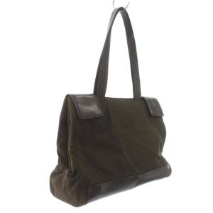 PRADA トートバッグ ナイロン レザー 切替 鞄 カーキ 黒 ブラック