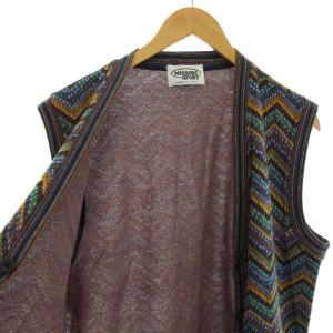 MISSONI スポーツ SPORT ニットベスト 前開き 総柄 コットン 48 XL 青 ブルー 赤 レッド マスタード