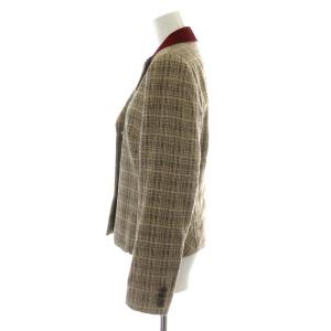 ETRO テーラードジャケット ベロア 切替 シングル 総柄 アルパカ シルク 絹 42 M ベージュ 赤 レッド