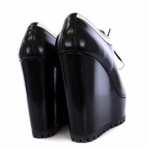 PRADA ウェッジソール バイカラー レースアップシューズ ハイヒール ポインテッドトゥ レザー 36 23cm 黒 白 ブラック ホワイト