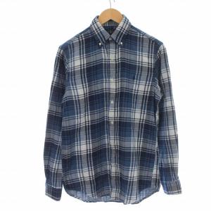 RALPH LAUREN ネルシャツ ボタンダウン 長袖 チェック ワンポイント XS 青 ブルー