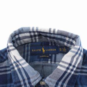 RALPH LAUREN ネルシャツ ボタンダウン 長袖 チェック ワンポイント XS 青 ブルー