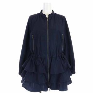 ノーカラージャケット ミドル丈 ティアード ジップアップ 36 S 紺 ネイビー