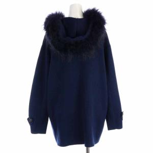 GRACE CONTINENTAL ダッフルコート ニットコート ミドル丈 ウール混 ラクーンファー フード 36 S 紺 ネイビー