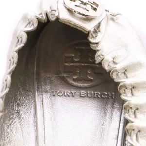 TORY BURCH REESE-DISTRESSED LEATHER バレエシューズ フラット リボン タッセル 7.5 24.5cm シルバー色