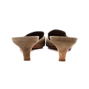 PRADA ミュール スエード ヒール ポインテッドトゥ 37.5 24.5cm ベージュ