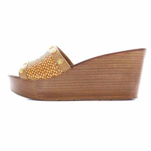 TORY BURCH ヘップサンダル 厚底 ウエッジソール 編み込み メッシュ 7M 24cm 茶 ブラウン