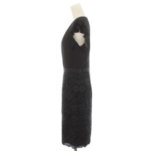 ANAYI タグ付き ワンピース ドレス ひざ丈 フレンチスリーブ レース 切替 シフォン Iライン 38 M 黒 ブラック