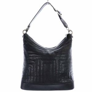 CELINE HOBO ワンショルダーバッグ レザー ステッチ マカダムロゴ金具 黒