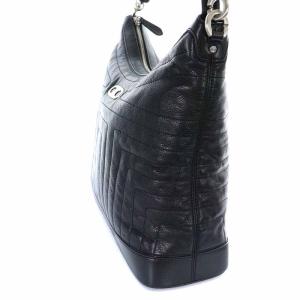 CELINE HOBO ワンショルダーバッグ レザー ステッチ マカダムロゴ金具 黒