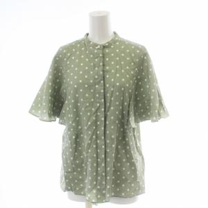 ドットフレアスリーブブラウス 2 ウォッシャブル シャツ 半袖 F 緑 グリーン