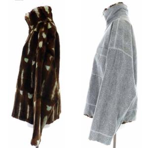 ARMANI COLLEZIONI スタンドカラージャケット ハイネック リバーシブル エコファー ジップアップ 42 M 茶 ブラウン グレー