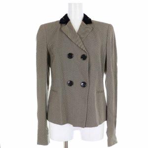 EMPORIO ARMANI セットアップ 上下 テーラードジャケット ダブルボタン スラックスパンツ ロング ウール混 ストライプ 42 M 茶 ブラウン