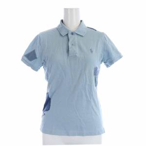 THE SKINNY POLO ポロシャツ パッチワーク ダメージ加工 ロゴ刺繍 半袖 M 水色 ライトブルー