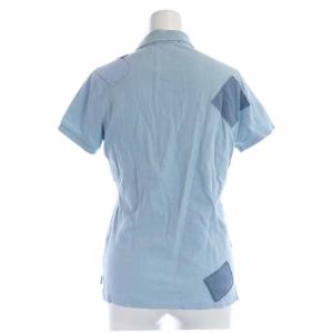 RALPH LAUREN THE SKINNY POLO ポロシャツ パッチワーク ダメージ加工 ロゴ刺繍 半袖 M 水色 ライトブルー